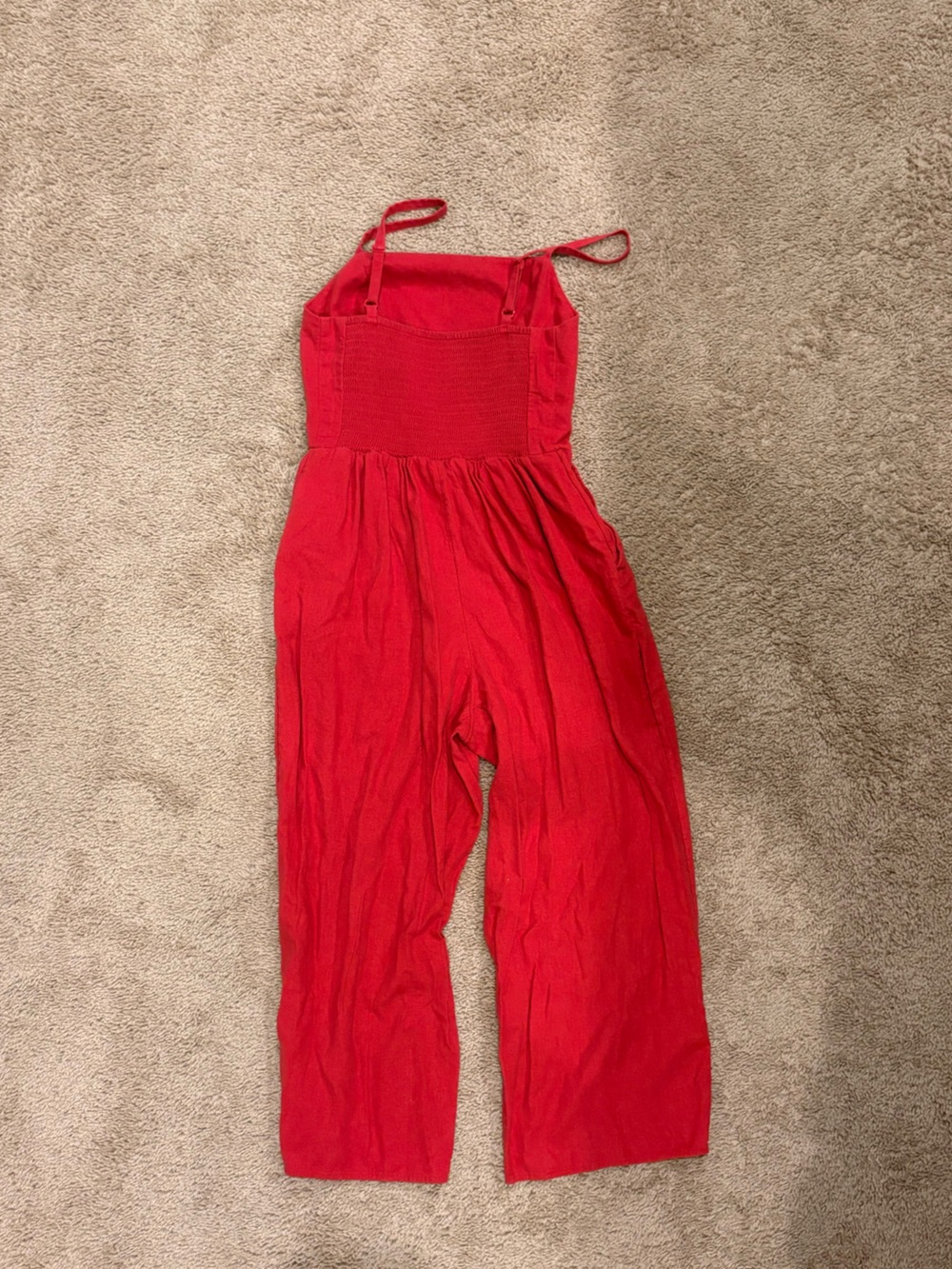 Red Smocked Waist Jumpsuit